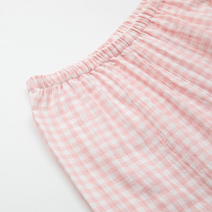 91家纺网 家纺一手货源 找家纺 玖弘家居 2025新款全棉双层纱长袖家居服【控价 抖音69.9  视频号  69.9   小红书  89】 女款糖果粉短袖