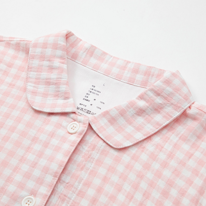 91家纺网 家纺一手货源 找家纺 玖弘家居 2025新款全棉双层纱长袖家居服【控价 抖音69.9  视频号  69.9   小红书  89】 女款糖果粉长袖