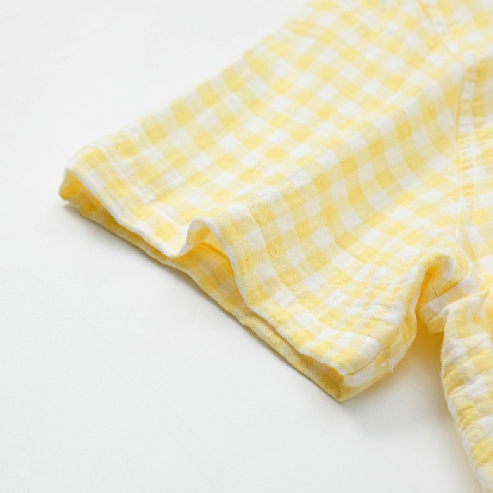 91家纺网 家纺一手货源 找家纺 玖弘家居 2025新款全棉双层纱长袖家居服【控价 抖音69.9  视频号  69.9   小红书  89】 女款糖果黄短袖