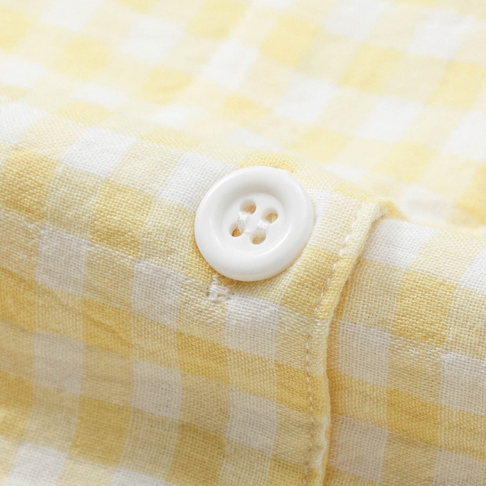 91家纺网 家纺一手货源 找家纺 玖弘家居 2025新款全棉双层纱长袖家居服【控价 抖音69.9  视频号  69.9   小红书  89】 女款糖果黄短袖