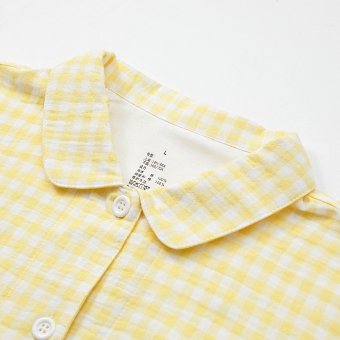 91家纺网 家纺一手货源 找家纺 玖弘家居 2025新款全棉双层纱长袖家居服【控价 抖音69.9  视频号  69.9   小红书  89】 女款糖果黄短袖