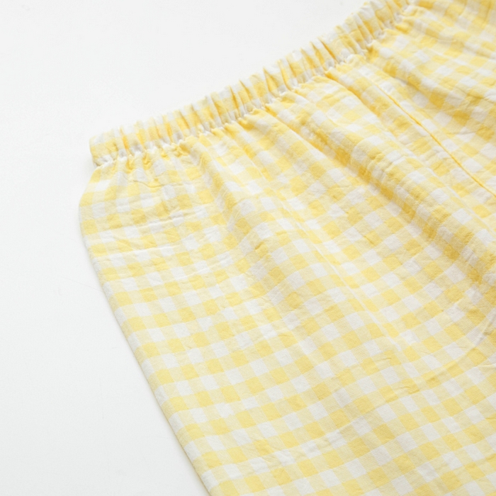 91家纺网 家纺一手货源 找家纺 玖弘家居 2025新款全棉双层纱长袖家居服【控价 抖音69.9  视频号  69.9   小红书  89】 女款糖果黄短袖