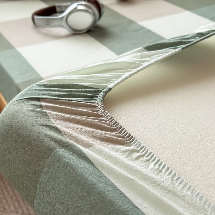 91家纺网 家纺一手货源 找家纺 九沐良品 2025新款全棉纯棉色织水洗棉学生三件套宿舍三件套上下铺三件套 绿大格