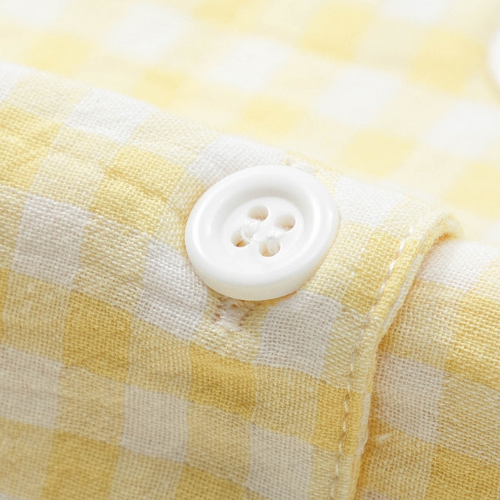 91家纺网 家纺一手货源 找家纺 玖弘家居 2025新款全棉双层纱长袖家居服【控价 抖音69.9  视频号  69.9   小红书  89】 女款糖果黄长袖