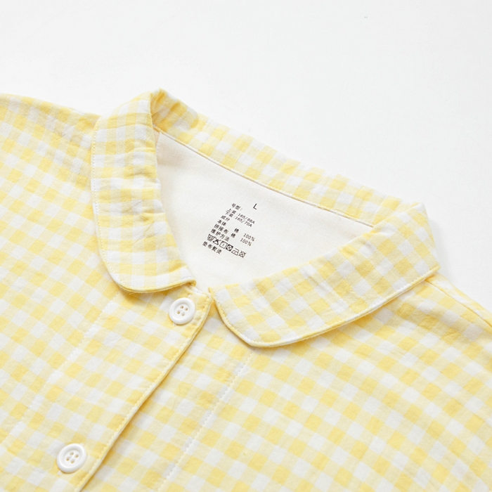 91家纺网 家纺一手货源 找家纺 玖弘家居 2025新款全棉双层纱长袖家居服【控价 抖音69.9  视频号  69.9   小红书  89】 女款糖果黄长袖