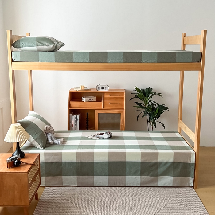 91家纺网 家纺一手货源 找家纺 九沐良品 2025新款全棉纯棉色织水洗棉学生三件套宿舍三件套上下铺三件套 绿大格