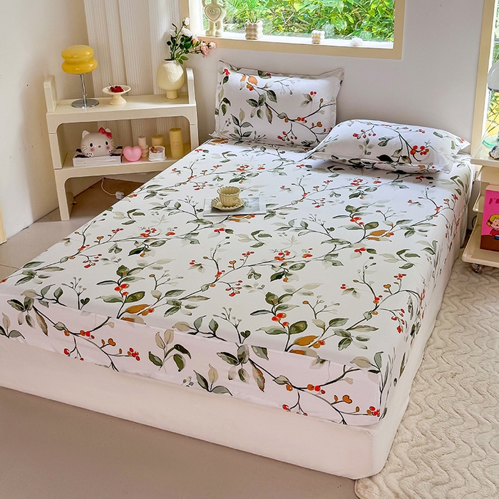 91家纺网 家纺一手货源 找家纺 梵巢家纺 芦荟棉床笠单床笠，外贸跨境单床笠磨毛床笠印花床笠床笠三件套 叶凡浮青