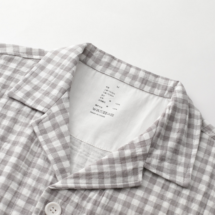 91家纺网 家纺一手货源 找家纺 玖弘家居 2025新款全棉双层纱长袖家居服【控价 抖音69.9  视频号  69.9   小红书  89】 男款糖果灰短袖