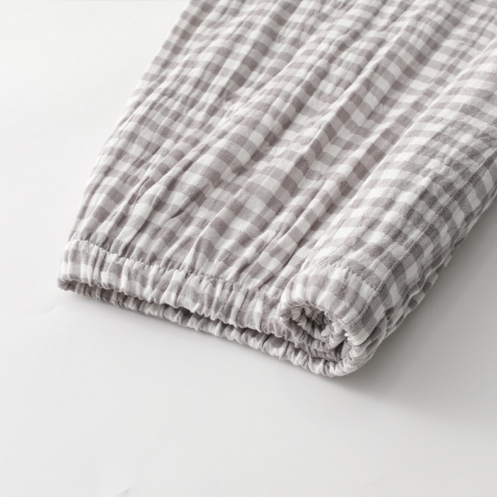 91家纺网 家纺一手货源 找家纺 玖弘家居 2025新款全棉双层纱长袖家居服【控价 抖音69.9  视频号  69.9   小红书  89】 男款糖果灰短袖