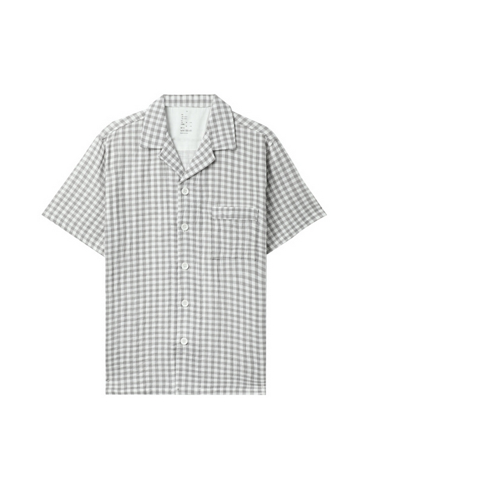 91家纺网 家纺一手货源 找家纺 玖弘家居 2025新款全棉双层纱长袖家居服【控价 抖音69.9  视频号  69.9   小红书  89】 男款糖果灰短袖