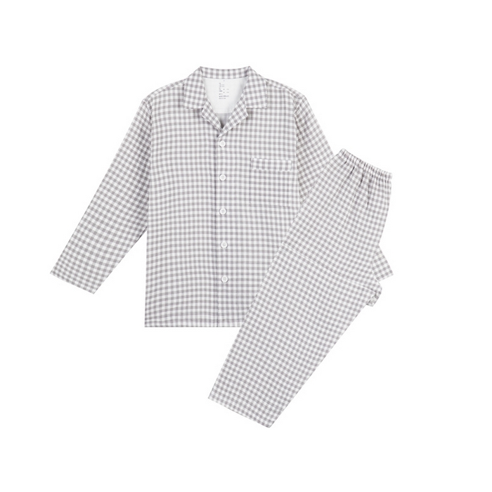 91家纺网 家纺一手货源 找家纺 玖弘家居 2025新款全棉双层纱长袖家居服【控价 抖音69.9  视频号  69.9   小红书  89】 男款糖果灰长袖