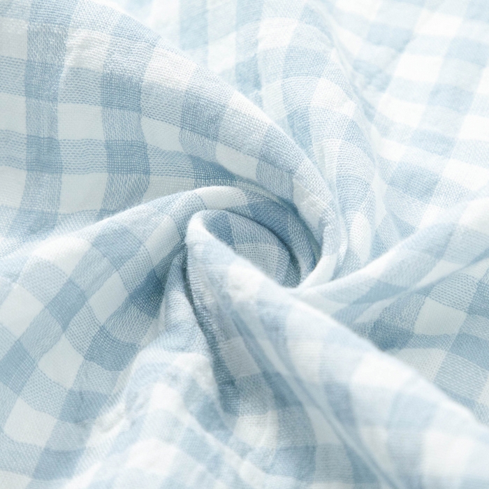 91家纺网 家纺一手货源 找家纺 玖弘家居 2025新款全棉双层纱长袖家居服【控价 抖音69.9  视频号  69.9   小红书  89】 男款糖果蓝长袖长裤