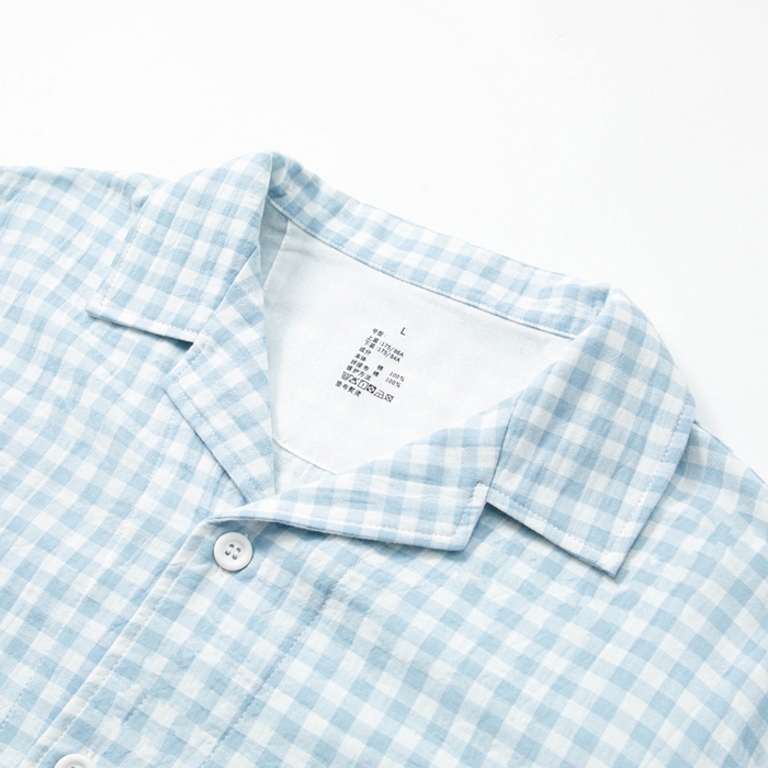 91家纺网 家纺一手货源 找家纺 玖弘家居 2025新款全棉双层纱长袖家居服【控价 抖音69.9  视频号  69.9   小红书  89】 男款糖果蓝长袖长裤