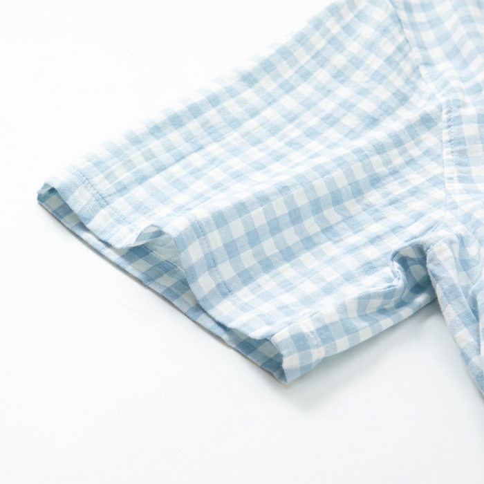 91家纺网 家纺一手货源 找家纺 玖弘家居 2025新款全棉双层纱长袖家居服【控价 抖音69.9  视频号  69.9   小红书  89】 男款糖果蓝长袖长裤