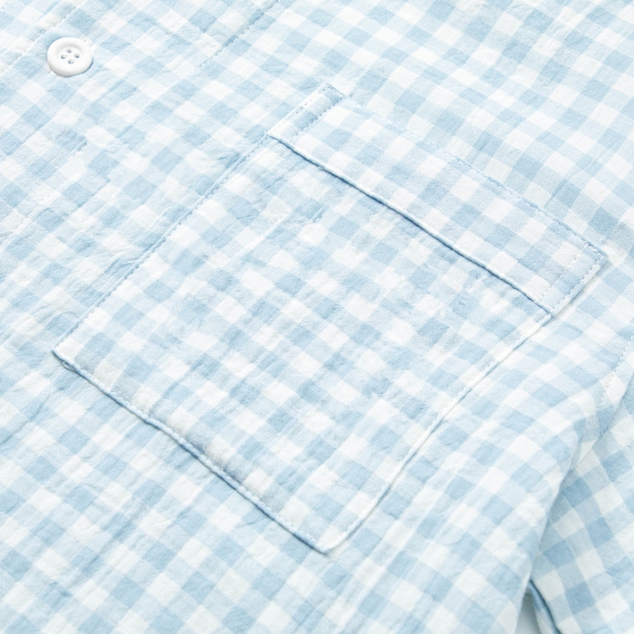 91家纺网 家纺一手货源 找家纺 玖弘家居 2025新款全棉双层纱长袖家居服【控价 抖音69.9  视频号  69.9   小红书  89】 男款糖果蓝长袖长裤