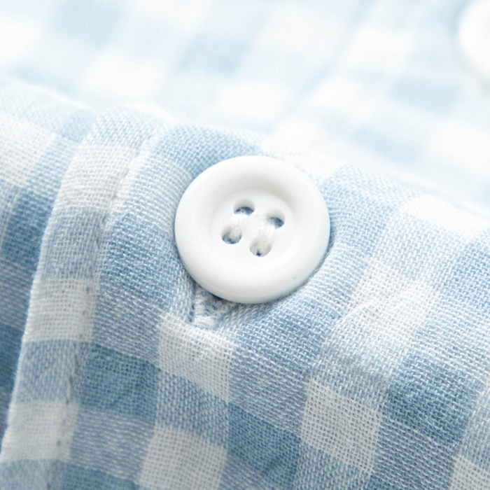 91家纺网 家纺一手货源 找家纺 玖弘家居 2025新款全棉双层纱长袖家居服【控价 抖音69.9  视频号  69.9   小红书  89】 男款糖果蓝长袖长裤