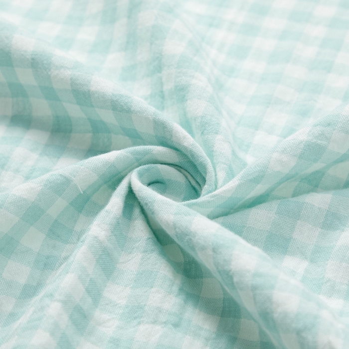 91家纺网 家纺一手货源 找家纺 玖弘家居 2025新款全棉双层纱长袖家居服【控价 抖音69.9  视频号  69.9   小红书  89】 女款糖果绿短袖长裤