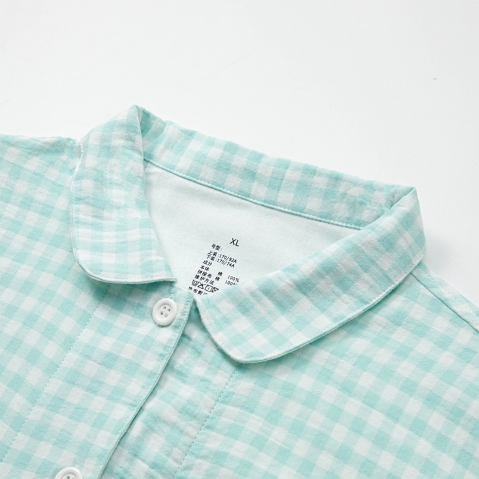 91家纺网 家纺一手货源 找家纺 玖弘家居 2025新款全棉双层纱长袖家居服【控价 抖音69.9  视频号  69.9   小红书  89】 女款糖果绿短袖长裤