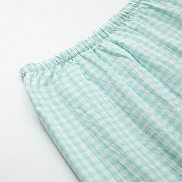 91家纺网 家纺一手货源 找家纺 玖弘家居 2025新款全棉双层纱长袖家居服【控价 抖音69.9  视频号  69.9   小红书  89】 女款糖果绿短袖长裤