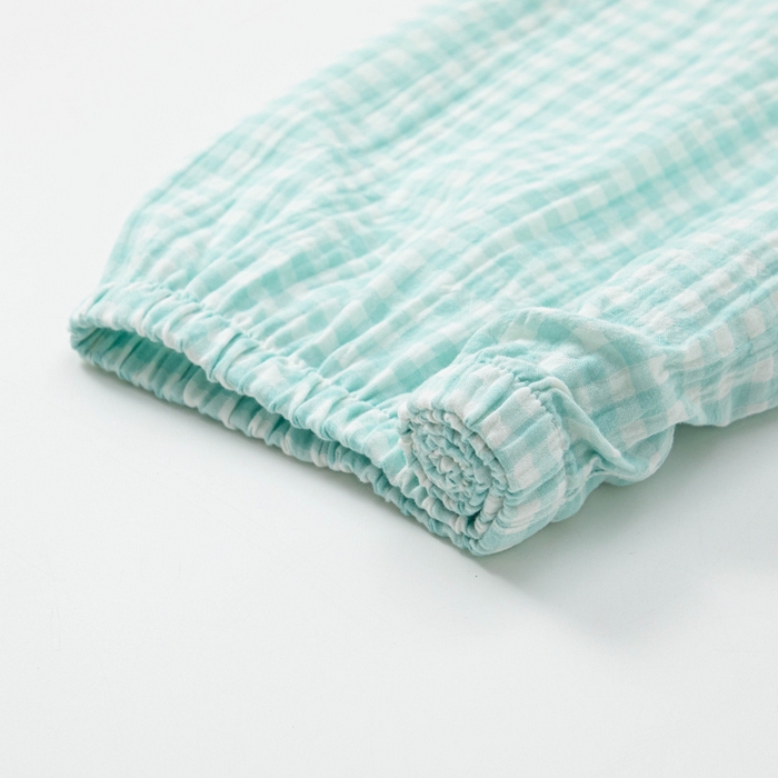 91家纺网 家纺一手货源 找家纺 玖弘家居 2025新款全棉双层纱长袖家居服【控价 抖音69.9  视频号  69.9   小红书  89】 女款糖果绿短袖长裤