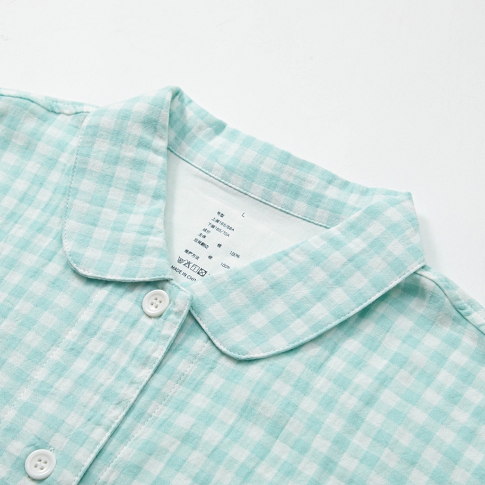 91家纺网 家纺一手货源 找家纺 玖弘家居 2025新款全棉双层纱长袖家居服【控价 抖音69.9  视频号  69.9   小红书  89】 女款糖果绿长袖长裤