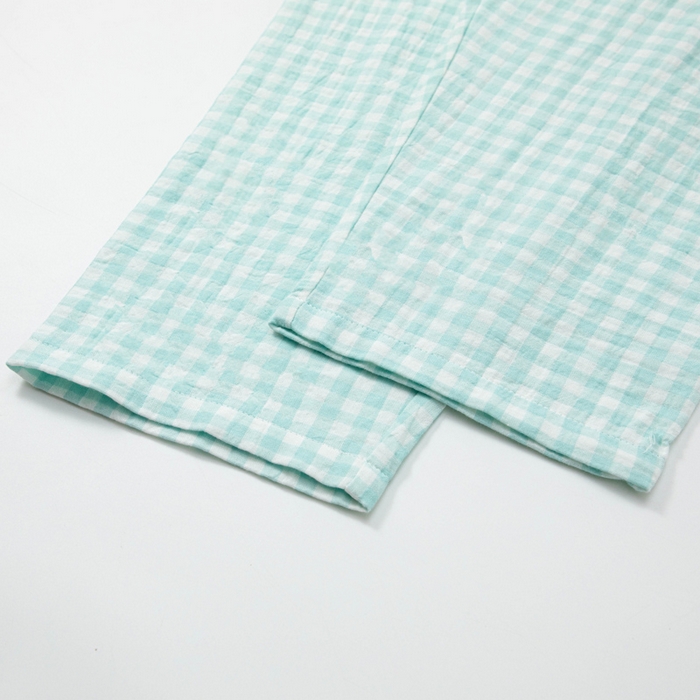 91家纺网 家纺一手货源 找家纺 玖弘家居 2025新款全棉双层纱长袖家居服【控价 抖音69.9  视频号  69.9   小红书  89】 女款糖果绿长袖长裤