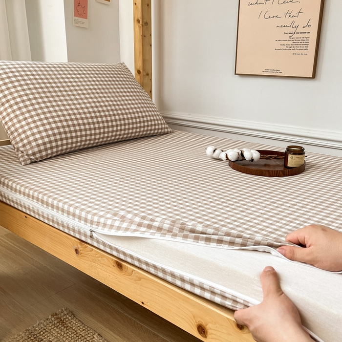 91家纺网 家纺一手货源 找家纺 九沐良品 2025新款全棉纯棉色织水洗棉学生三件套宿舍三件套上下铺三件套 米小格