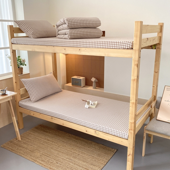 91家纺网 家纺一手货源 找家纺 九沐良品 2025新款全棉纯棉色织水洗棉学生三件套宿舍三件套上下铺三件套 米小格