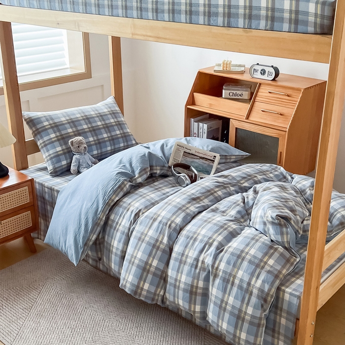 91家纺网 家纺一手货源 找家纺 九沐良品 2025新款全棉纯棉色织水洗棉学生三件套宿舍三件套上下铺三件套 莫妮卡兰