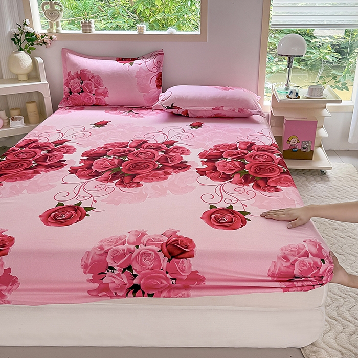 91家纺网 家纺一手货源 找家纺 梵巢家纺 芦荟棉床笠单床笠，外贸跨境单床笠磨毛床笠印花床笠床笠三件套 玫瑰之约