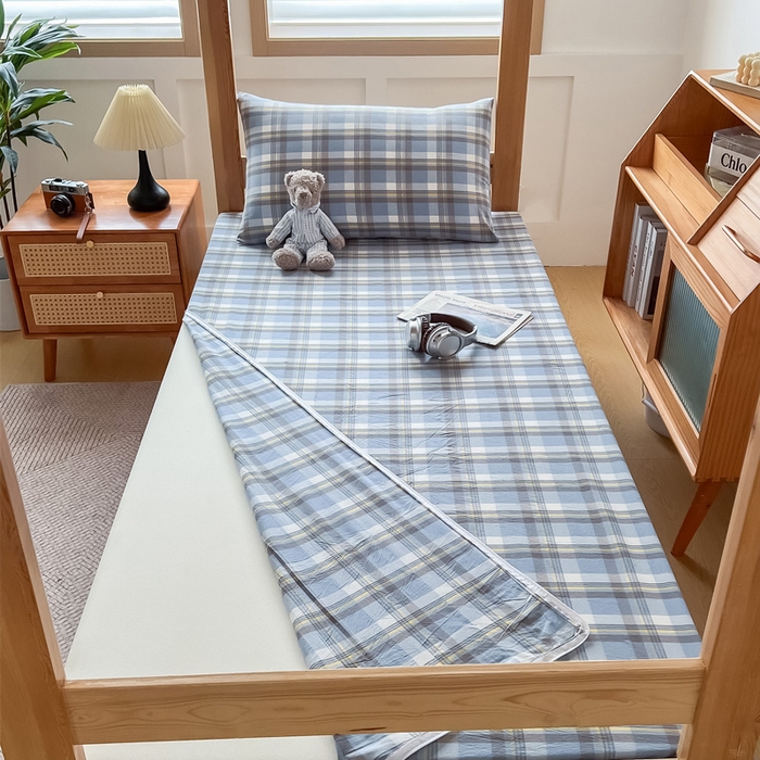 91家纺网 家纺一手货源 找家纺 九沐良品 2025新款全棉纯棉色织水洗棉学生三件套宿舍三件套上下铺三件套 莫妮卡兰