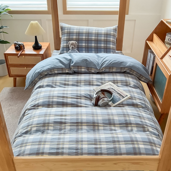 91家纺网 家纺一手货源 找家纺 九沐良品 2025新款全棉纯棉色织水洗棉学生三件套宿舍三件套上下铺三件套 莫妮卡兰