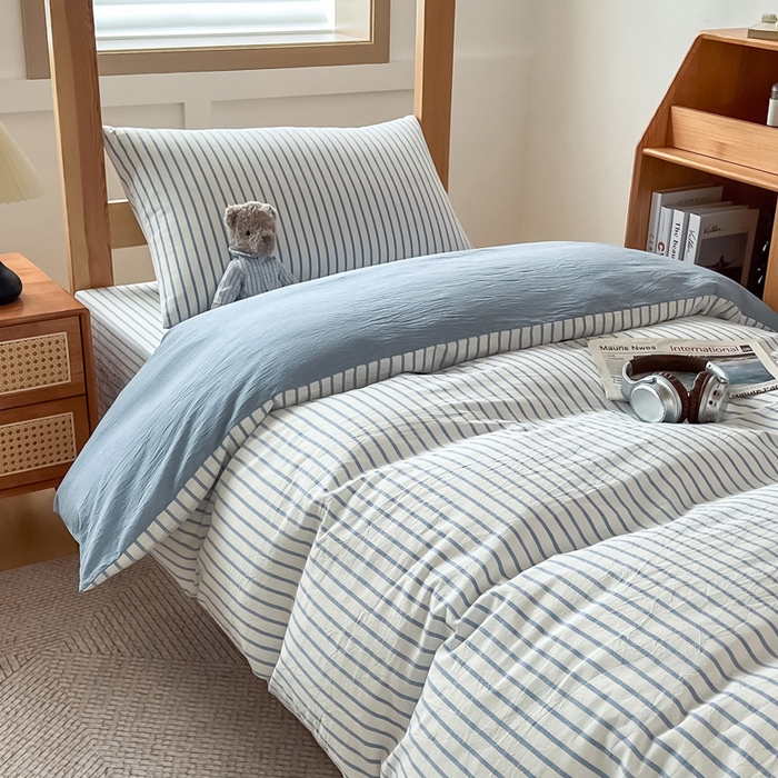 91家纺网 家纺一手货源 找家纺 九沐良品 2025新款全棉纯棉色织水洗棉学生三件套宿舍三件套上下铺三件套 青春-海兰