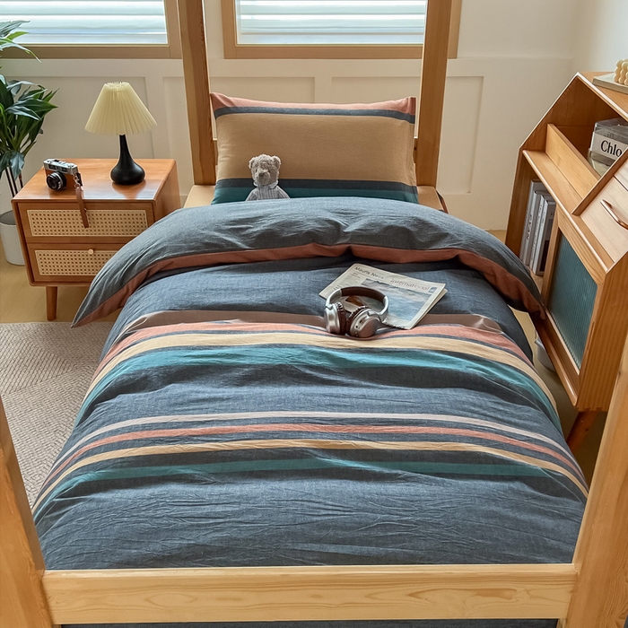 91家纺网 家纺一手货源 找家纺 九沐良品 2025新款全棉纯棉色织水洗棉学生三件套宿舍三件套上下铺三件套 希尔威亚兰