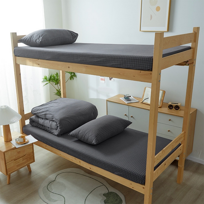 91家纺网 家纺一手货源 找家纺 九沐良品 2025新款全棉纯棉色织水洗棉学生三件套宿舍三件套上下铺三件套 新灰格