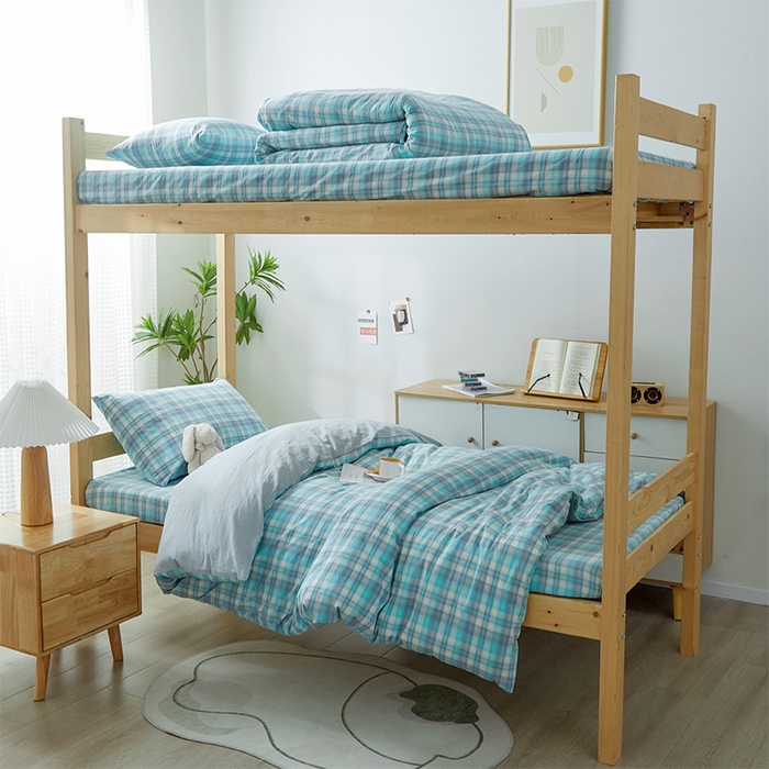 91家纺网 家纺一手货源 找家纺 九沐良品 2025新款全棉纯棉色织水洗棉学生三件套宿舍三件套上下铺三件套 星空绿