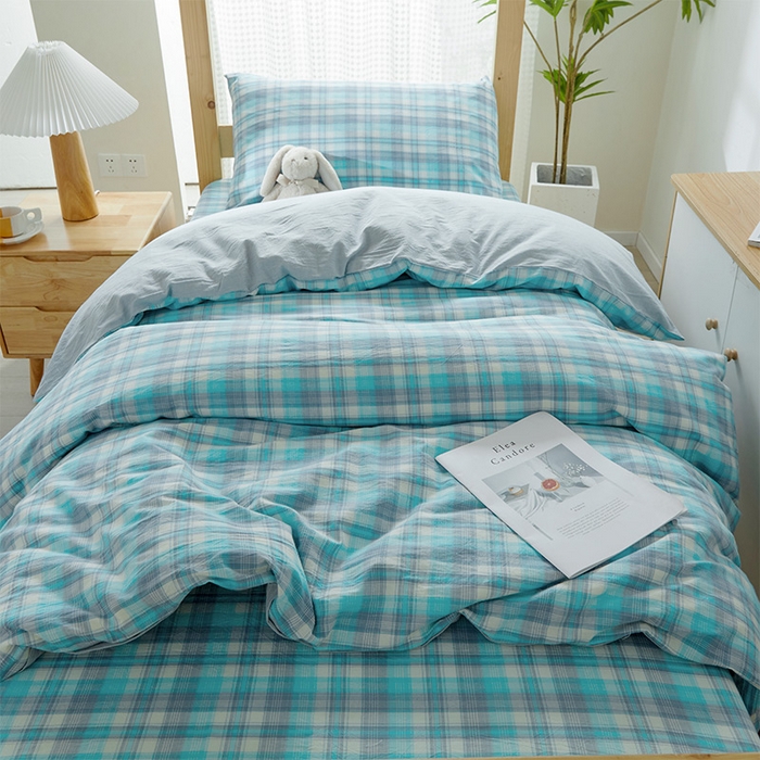 91家纺网 家纺一手货源 找家纺 九沐良品 2025新款全棉纯棉色织水洗棉学生三件套宿舍三件套上下铺三件套 星空绿