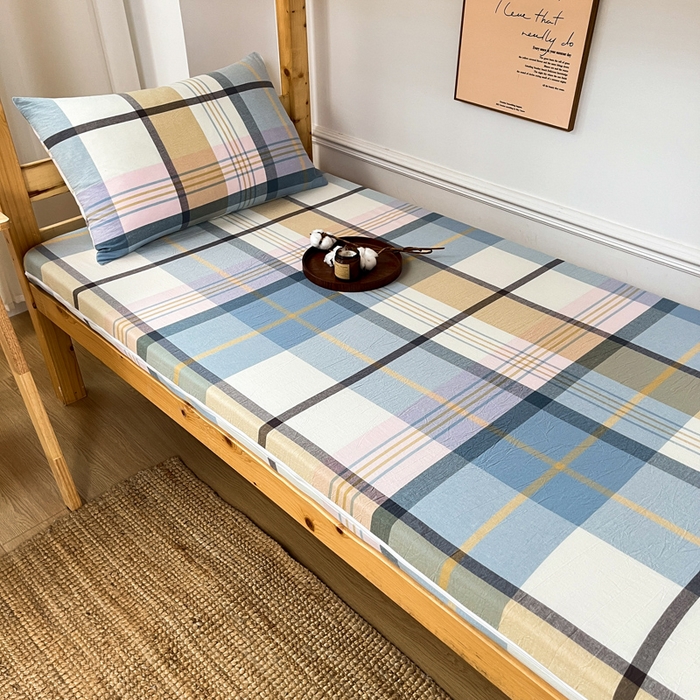 91家纺网 家纺一手货源 找家纺 九沐良品 2025新款全棉纯棉色织水洗棉学生三件套宿舍三件套上下铺三件套 英伦格