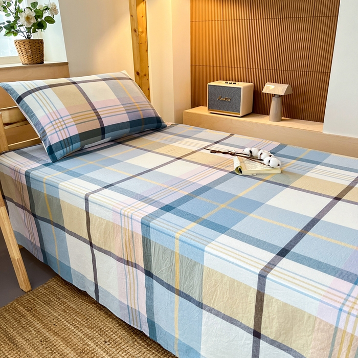 91家纺网 家纺一手货源 找家纺 九沐良品 2025新款全棉纯棉色织水洗棉学生三件套宿舍三件套上下铺三件套 英伦格