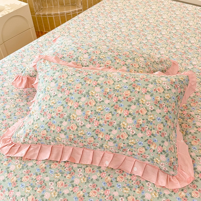 91家纺网 家纺一手货源 找家纺 美达家纺 2025新款韩版全棉床裙款床单款四件套 柏林梦境-绿