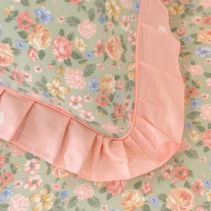 91家纺网 家纺一手货源 找家纺 美达家纺 2025新款韩版全棉床裙款床单款四件套 柏林梦境-绿