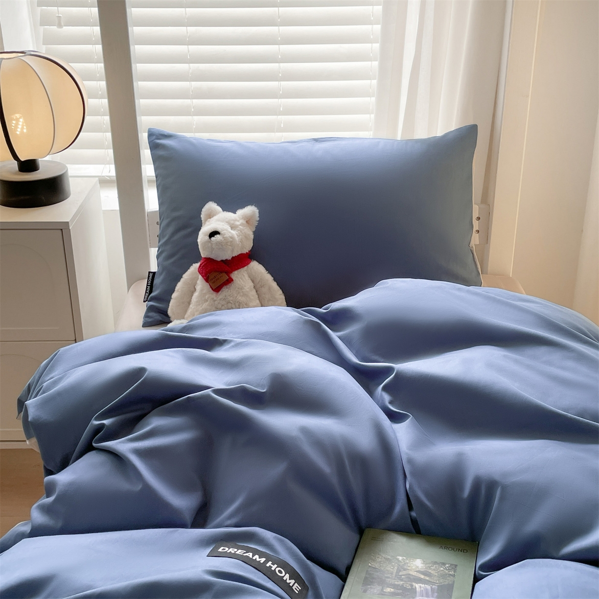 91家纺网 家纺一手货源 找家纺 笙意家纺 2025新款全棉纯棉简约黑标学生三件套 黑标款-宾利蓝+山灰