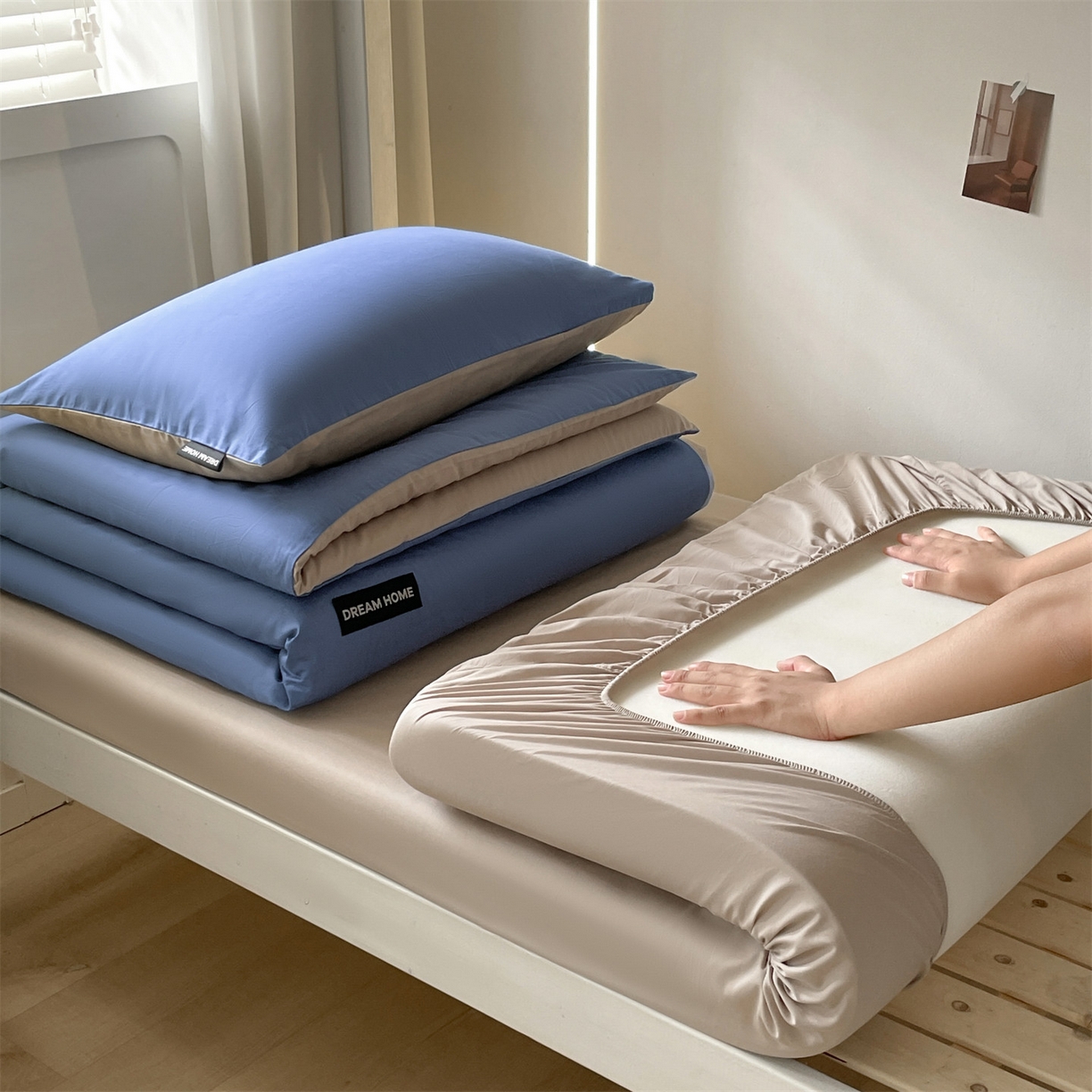 笙意家纺 2025新款全棉纯棉简约黑标学生三件套 黑标款-宾利蓝+山灰