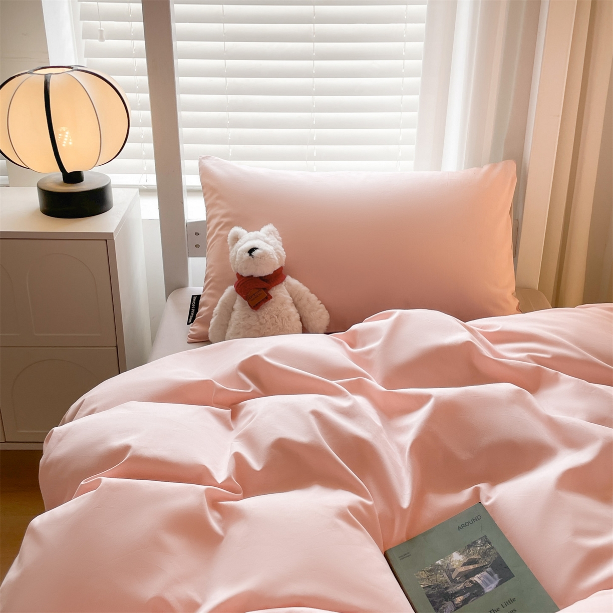 91家纺网 家纺一手货源 找家纺 笙意家纺 2025新款全棉纯棉简约黑标学生三件套 黑标款-奶油粉+山灰