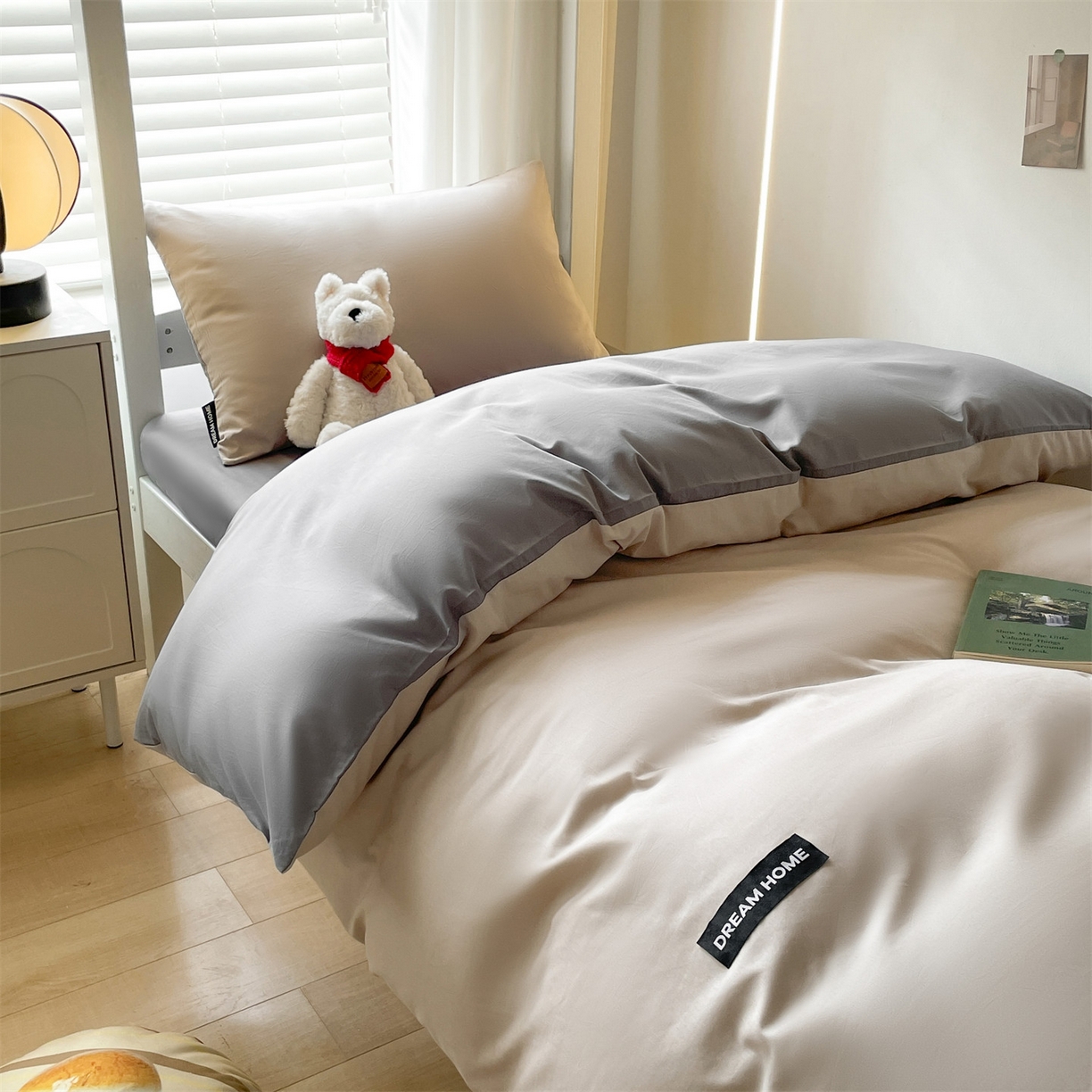 91家纺网 家纺一手货源 找家纺 笙意家纺 2025新款全棉纯棉简约黑标学生三件套 黑标款-山灰+中灰