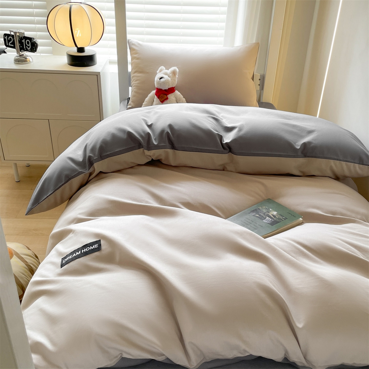 91家纺网 家纺一手货源 找家纺 笙意家纺 2025新款全棉纯棉简约黑标学生三件套 黑标款-山灰+中灰