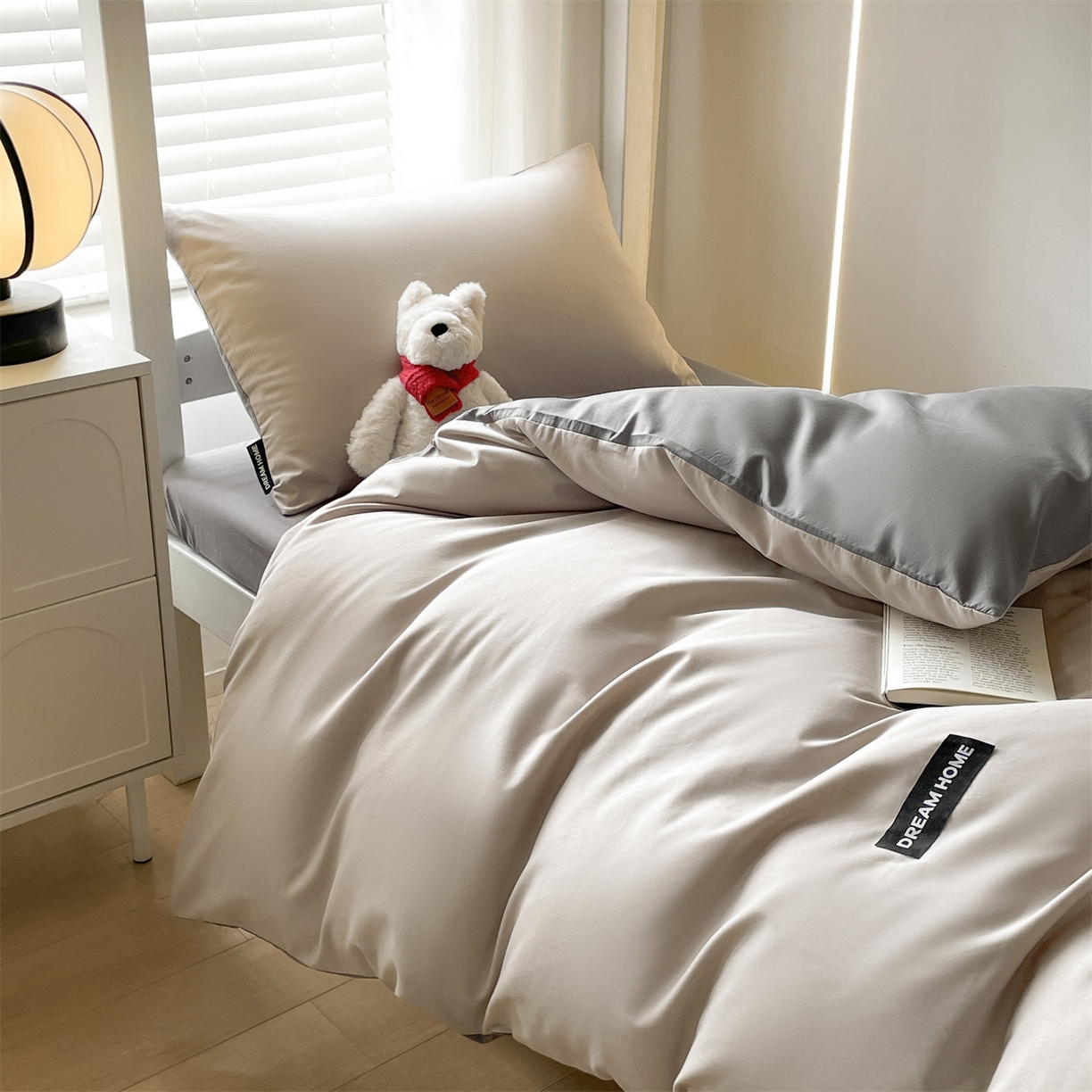 91家纺网 家纺一手货源 找家纺 笙意家纺 2025新款全棉纯棉简约黑标学生三件套 黑标款-山灰+中灰