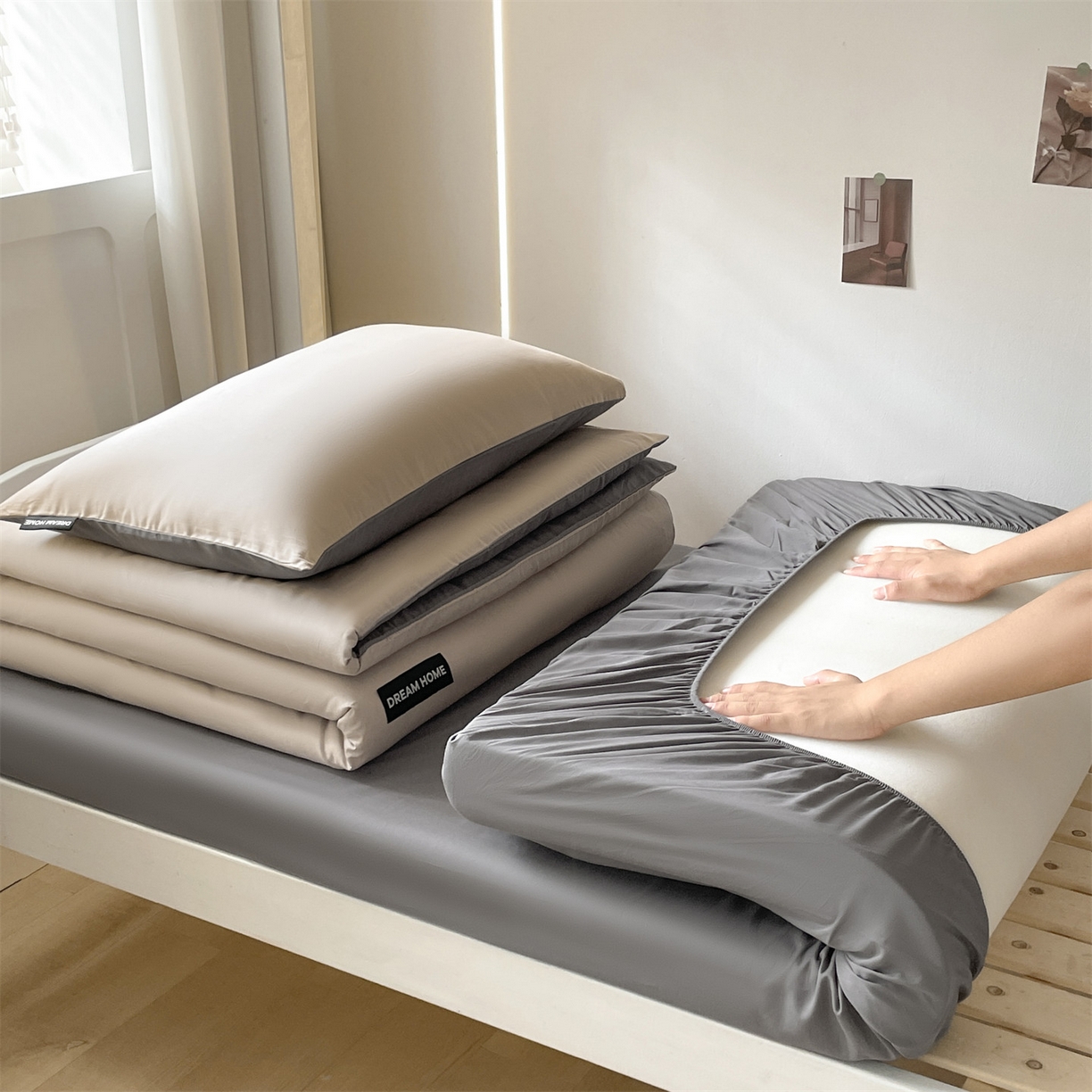 91家纺网 家纺一手货源 找家纺 笙意家纺 2025新款全棉纯棉简约黑标学生三件套 黑标款-山灰+中灰