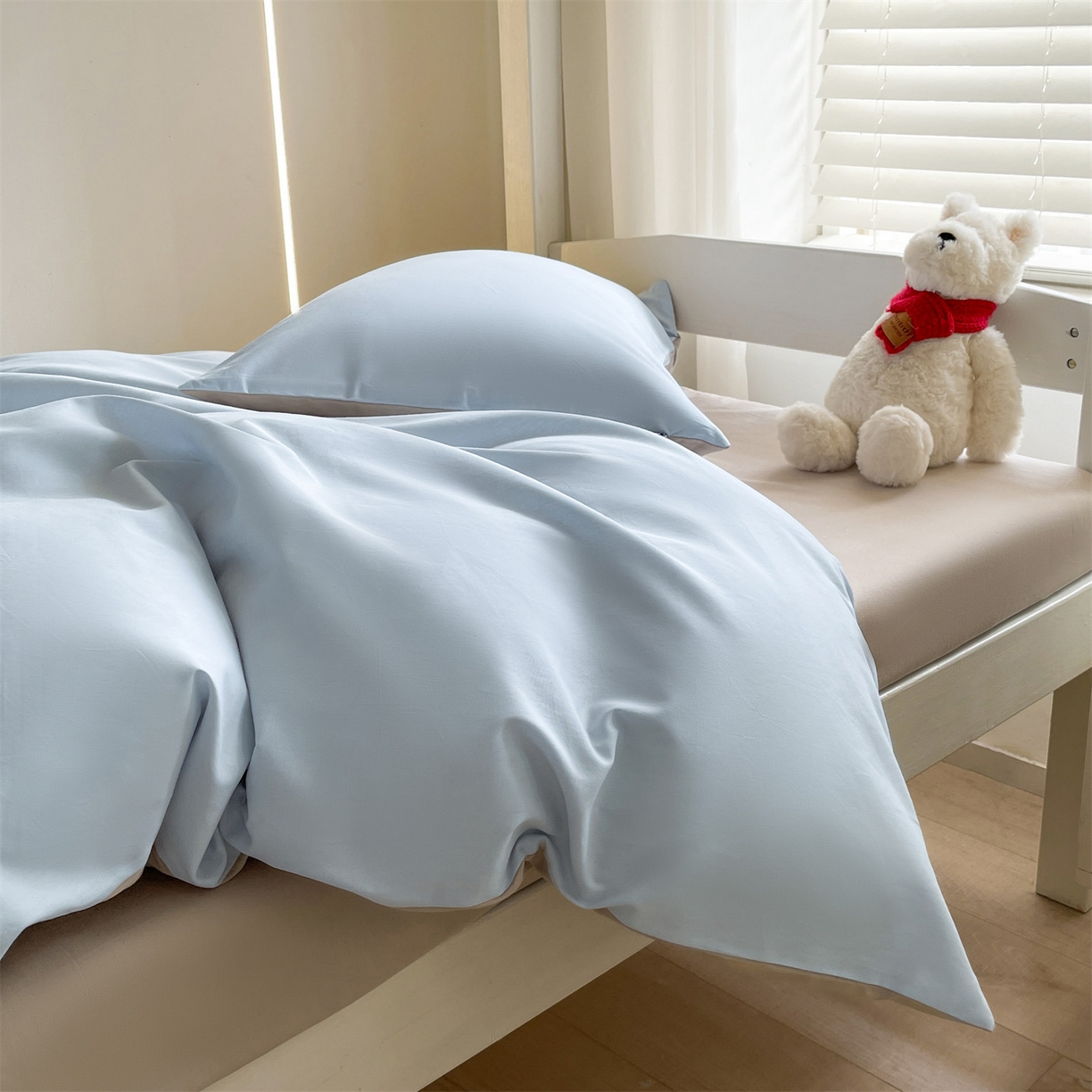 91家纺网 家纺一手货源 找家纺 笙意家纺 2025新款全棉纯棉简约黑标学生三件套 黑标款-天空蓝+山灰