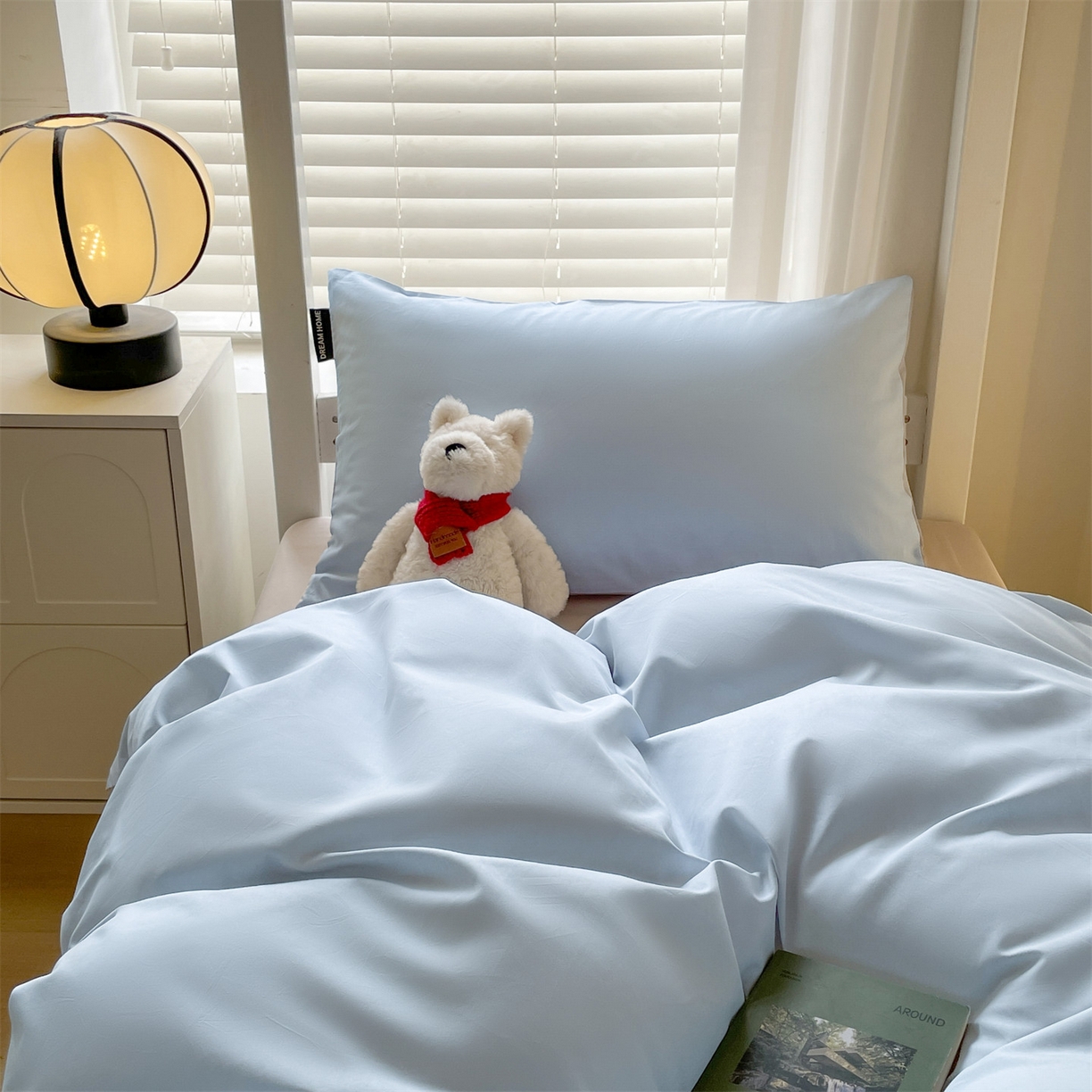 91家纺网 家纺一手货源 找家纺 笙意家纺 2025新款全棉纯棉简约黑标学生三件套 黑标款-天空蓝+山灰